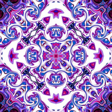 Benzersiz mandala, Oriental yuvarlak desen, mistik motifi, egzotik arka plan. Fantastik fraktal tasarım, geometrik doku parlayan renkli dijital sanat.