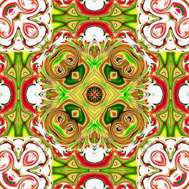 Benzersiz mandala, Oriental yuvarlak desen, mistik motifi, egzotik arka plan. Fantastik fraktal tasarım, geometrik doku parlayan renkli dijital sanat.