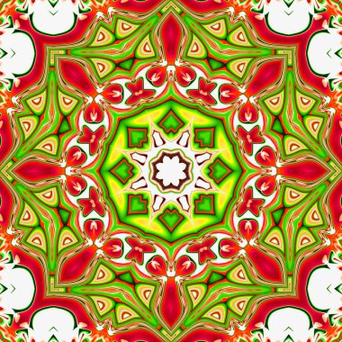 Benzersiz mandala, Oriental yuvarlak desen, mistik motifi, egzotik arka plan. Fantastik fraktal tasarım, geometrik doku parlayan renkli dijital sanat.