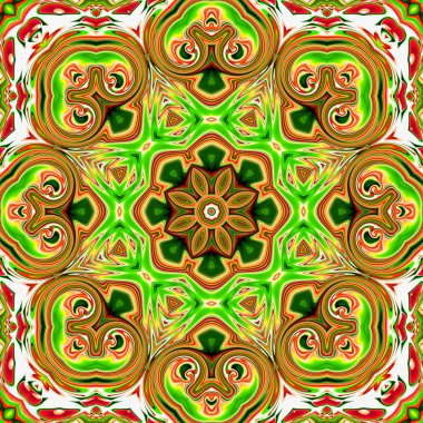 Benzersiz mandala, Oriental yuvarlak desen, mistik motifi, egzotik arka plan. Fantastik fraktal tasarım, geometrik doku parlayan renkli dijital sanat.