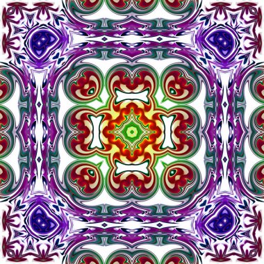 Benzersiz mandala, Oriental yuvarlak desen, mistik motifi, egzotik arka plan. Fantastik fraktal tasarım, geometrik doku parlayan renkli dijital sanat.