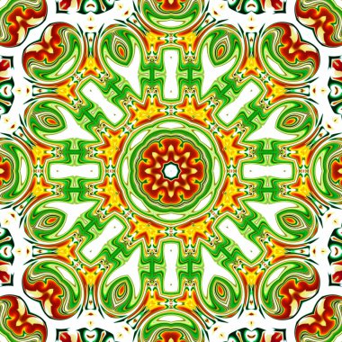 Benzersiz mandala, Oriental yuvarlak desen, mistik motifi, egzotik arka plan. Fantastik fraktal tasarım, geometrik doku parlayan renkli dijital sanat.