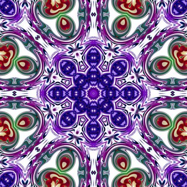 Benzersiz mandala, Oriental yuvarlak desen, mistik motifi, egzotik arka plan. Fantastik fraktal tasarım, geometrik doku parlayan renkli dijital sanat.