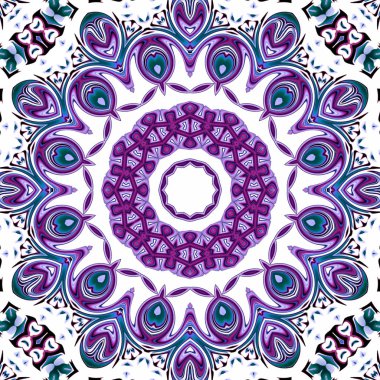 Benzersiz mandala, Oriental yuvarlak desen, mistik motifi, egzotik arka plan. Fantastik fraktal tasarım, geometrik doku parlayan renkli dijital sanat.