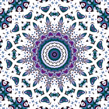 Benzersiz mandala, Oriental yuvarlak desen, mistik motifi, egzotik arka plan. Fantastik fraktal tasarım, geometrik doku parlayan renkli dijital sanat.