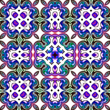 Benzersiz mandala, Oriental yuvarlak desen, mistik motifi, egzotik arka plan. Fantastik fraktal tasarım, geometrik doku parlayan renkli dijital sanat.