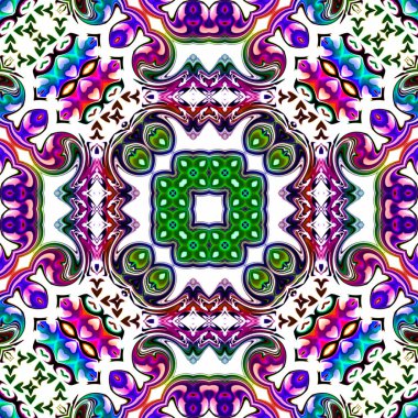 Benzersiz mandala, Oriental yuvarlak desen, mistik motifi, egzotik arka plan. Fantastik fraktal tasarım, geometrik doku parlayan renkli dijital sanat.