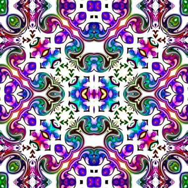 Benzersiz mandala, Oriental yuvarlak desen, mistik motifi, egzotik arka plan. Fantastik fraktal tasarım, geometrik doku parlayan renkli dijital sanat.