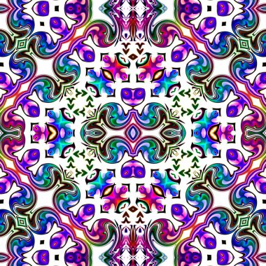 Benzersiz mandala, Oriental yuvarlak desen, mistik motifi, egzotik arka plan. Fantastik fraktal tasarım, geometrik doku parlayan renkli dijital sanat.