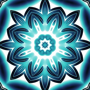 Benzersiz mandala, Oriental yuvarlak desen, mistik motifi, egzotik arka plan. Fantastik fraktal tasarım, geometrik doku parlayan renkli dijital sanat.