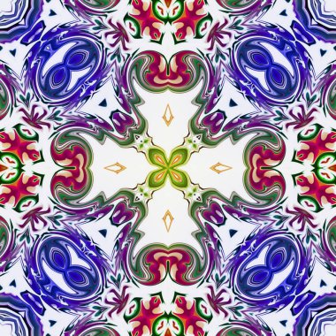 Benzersiz mandala, Oriental yuvarlak desen, mistik motifi, egzotik arka plan. Fantastik fraktal tasarım, geometrik doku parlayan renkli dijital sanat.