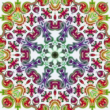 Benzersiz mandala, Oriental yuvarlak desen, mistik motifi, egzotik arka plan. Fantastik fraktal tasarım, geometrik doku parlayan renkli dijital sanat.