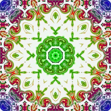 Benzersiz mandala, Oriental yuvarlak desen, mistik motifi, egzotik arka plan. Fantastik fraktal tasarım, geometrik doku parlayan renkli dijital sanat.