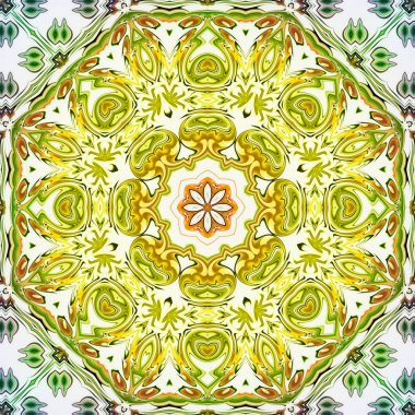 Benzersiz mandala, Oriental yuvarlak desen, mistik motifi, egzotik arka plan. Fantastik fraktal tasarım, geometrik doku parlayan renkli dijital sanat.