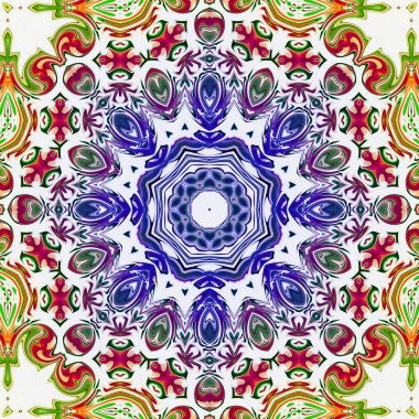 Benzersiz mandala, Oriental yuvarlak desen, mistik motifi, egzotik arka plan. Fantastik fraktal tasarım, geometrik doku parlayan renkli dijital sanat.