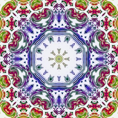 Benzersiz mandala, Oriental yuvarlak desen, mistik motifi, egzotik arka plan. Fantastik fraktal tasarım, geometrik doku parlayan renkli dijital sanat.