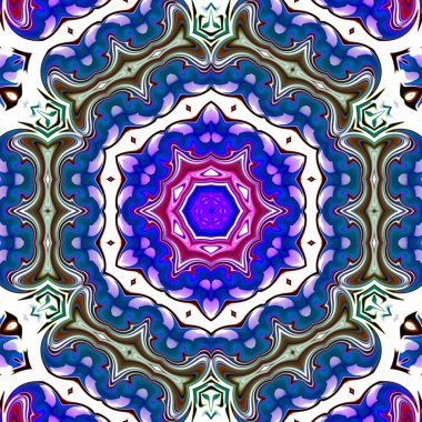 Benzersiz mandala, Oriental yuvarlak desen, mistik motifi, egzotik arka plan. Fantastik fraktal tasarım, geometrik doku parlayan renkli dijital sanat.