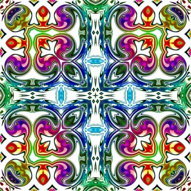 Benzersiz mandala, Oriental yuvarlak desen, mistik motifi, egzotik arka plan. Fantastik fraktal tasarım, geometrik doku parlayan renkli dijital sanat.