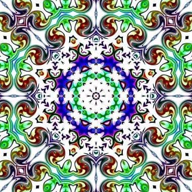 Benzersiz mandala, Oriental yuvarlak desen, mistik motifi, egzotik arka plan. Fantastik fraktal tasarım, geometrik doku parlayan renkli dijital sanat.