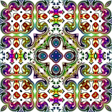 Benzersiz mandala, Oriental yuvarlak desen, mistik motifi, egzotik arka plan. Fantastik fraktal tasarım, geometrik doku parlayan renkli dijital sanat.