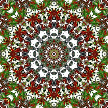 Benzersiz mandala, Oriental yuvarlak desen, mistik motifi, egzotik arka plan. Fantastik fraktal tasarım, geometrik doku parlayan renkli dijital sanat.