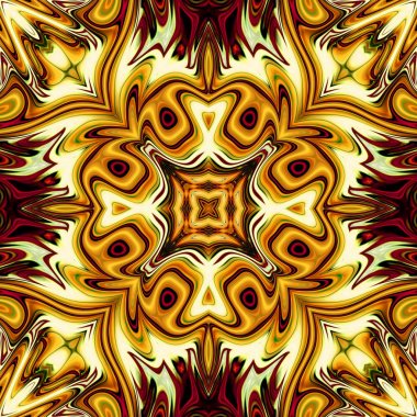 Benzersiz mandala, Oriental yuvarlak desen, mistik motifi, egzotik arka plan. Fantastik fraktal tasarım, geometrik doku parlayan renkli dijital sanat.