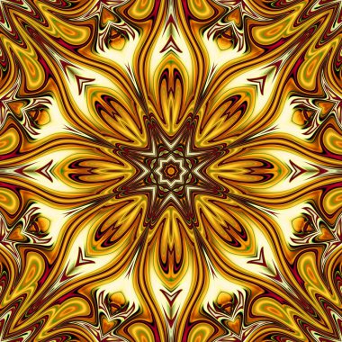 Benzersiz mandala, Oriental yuvarlak desen, mistik motifi, egzotik arka plan. Fantastik fraktal tasarım, geometrik doku parlayan renkli dijital sanat.