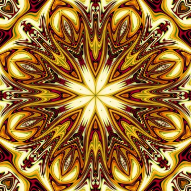 Benzersiz mandala, Oriental yuvarlak desen, mistik motifi, egzotik arka plan. Fantastik fraktal tasarım, geometrik doku parlayan renkli dijital sanat.