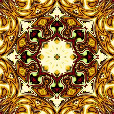 Benzersiz mandala, Oriental yuvarlak desen, mistik motifi, egzotik arka plan. Fantastik fraktal tasarım, geometrik doku parlayan renkli dijital sanat.