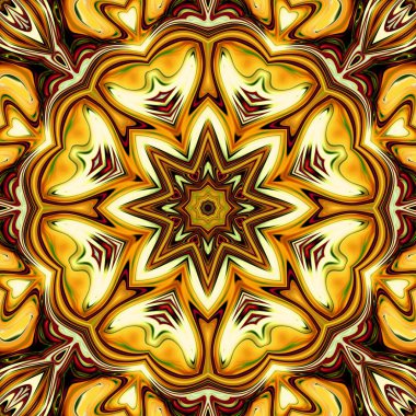 Benzersiz mandala, Oriental yuvarlak desen, mistik motifi, egzotik arka plan. Fantastik fraktal tasarım, geometrik doku parlayan renkli dijital sanat.