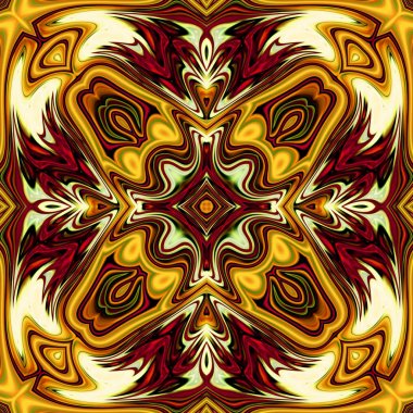 Benzersiz mandala, Oriental yuvarlak desen, mistik motifi, egzotik arka plan. Fantastik fraktal tasarım, geometrik doku parlayan renkli dijital sanat.