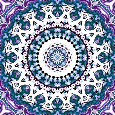 Benzersiz mandala, Oriental yuvarlak desen, mistik motifi, egzotik arka plan. Fantastik fraktal tasarım, geometrik doku parlayan renkli dijital sanat.
