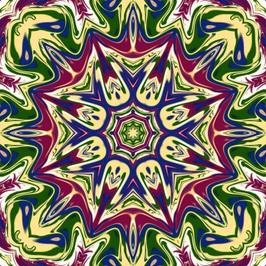 Benzersiz mandala, Oriental yuvarlak desen, mistik motifi, egzotik arka plan. Fantastik fraktal tasarım, geometrik doku parlayan renkli dijital sanat.