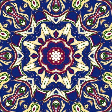 Benzersiz mandala, Oriental yuvarlak desen, mistik motifi, egzotik arka plan. Fantastik fraktal tasarım, geometrik doku parlayan renkli dijital sanat.