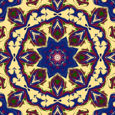 Benzersiz mandala, Oriental yuvarlak desen, mistik motifi, egzotik arka plan. Fantastik fraktal tasarım, geometrik doku parlayan renkli dijital sanat.