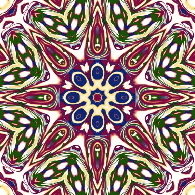 Benzersiz mandala, Oriental yuvarlak desen, mistik motifi, egzotik arka plan. Fantastik fraktal tasarım, geometrik doku parlayan renkli dijital sanat.