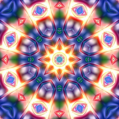 Benzersiz mandala, oryantal model, mistik motifi, arka plan. Fantastik fraktal tasarım, renkli dijital sanat, geometrik doku.