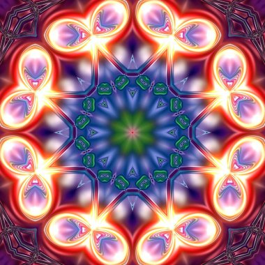 Benzersiz mandala, oryantal model, mistik motifi, arka plan. Fantastik fraktal tasarım, renkli dijital sanat, geometrik doku.