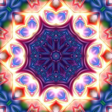 Benzersiz mandala, oryantal model, mistik motifi, arka plan. Fantastik fraktal tasarım, renkli dijital sanat, geometrik doku.