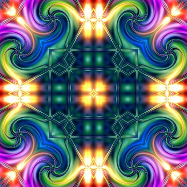 Benzersiz mandala, oryantal model, mistik motifi, arka plan. Fantastik fraktal tasarım, renkli dijital sanat, geometrik doku.