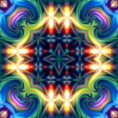 Benzersiz mandala, oryantal model, mistik motifi, arka plan. Fantastik fraktal tasarım, renkli dijital sanat, geometrik doku.