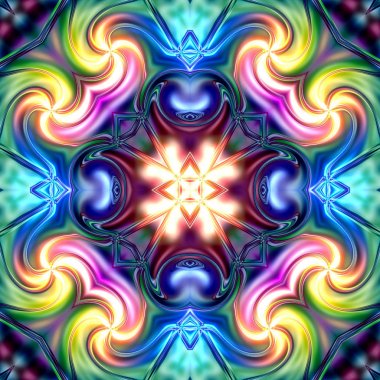 Benzersiz mandala, oryantal model, mistik motifi, arka plan. Fantastik fraktal tasarım, renkli dijital sanat, geometrik doku.