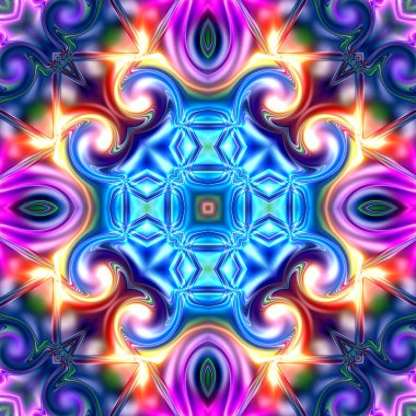 Benzersiz mandala, oryantal model, mistik motifi, arka plan. Fantastik fraktal tasarım, renkli dijital sanat, geometrik doku.