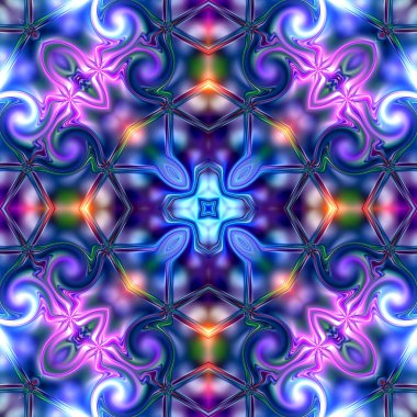 Benzersiz mandala, oryantal model, mistik motifi, arka plan. Fantastik fraktal tasarım, renkli dijital sanat, geometrik doku.