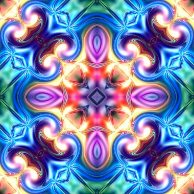 Benzersiz mandala, oryantal model, mistik motifi, arka plan. Fantastik fraktal tasarım, renkli dijital sanat, geometrik doku.