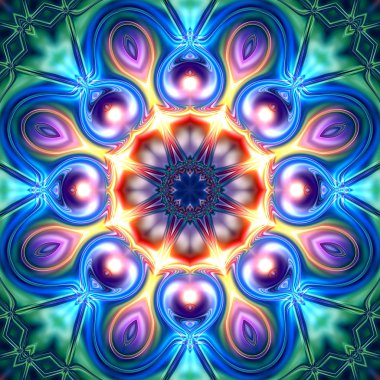 Benzersiz mandala, oryantal model, mistik motifi, arka plan. Fantastik fraktal tasarım, renkli dijital sanat, geometrik doku.