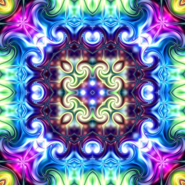 Benzersiz mandala, oryantal model, mistik motifi, arka plan. Fantastik fraktal tasarım, renkli dijital sanat, geometrik doku.