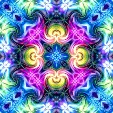 Benzersiz mandala, oryantal model, mistik motifi, arka plan. Fantastik fraktal tasarım, renkli dijital sanat, geometrik doku.