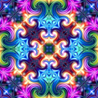 Benzersiz mandala, oryantal model, mistik motifi, arka plan. Fantastik fraktal tasarım, renkli dijital sanat, geometrik doku.