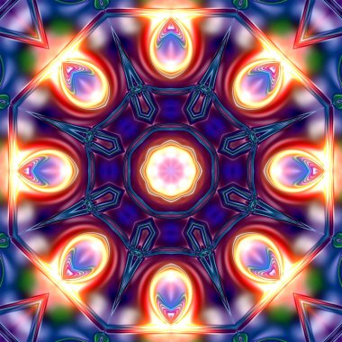 Benzersiz mandala, oryantal model, mistik motifi, arka plan. Fantastik fraktal tasarım, renkli dijital sanat, geometrik doku.